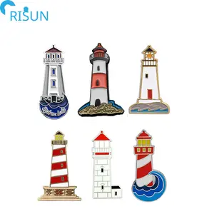 Spilla smaltata per faro in metallo all'ingrosso Logo personalizzato proprio Design Sylvan Lake Lighthouse spille con spilla in smalto duro morbido