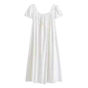 Ночная рубашка из хлопка с коротким рукавом, летняя новая длинная кружевная Милая Красивая домашняя одежда для сна в французском ретро стиле принцессы, оптовая продажа