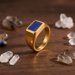 Natural Lapis Lazuli Signet <b>Ring</b> Rectangular Blue Gemstone <b>Ring</b> <b>Mens</b> Unisex Statement Jewelry Custom Gold Plated <b>Silver</b> <b>Ring</b> - Product Image 6