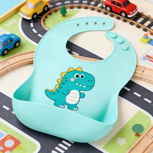 ผ้ากันเปื้อนซิลิโคนสำหรับเด็กเกรดอาหาร ปลอดสาร BPA พิมพ์โลโก้ได้ ขายส่ง ปรับขนาดได้ ลายการ์ตูนสัตว์น่ารัก ชุดผ้ากันเปื้อนซิลิโคน - Product Image 3