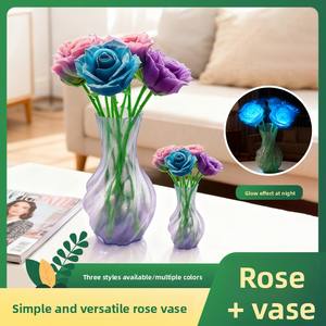 Rosas Artificiales Impermeables de Plástico Mejorado con Jarrón, Adorno Decorativo para Interiores y Exteriores, Figuras Decorativas - Product Image 2