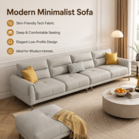 Sofá Minimalista Gris de 4 Plazas con Cojines Acolchados y Patas de Madera para Sala de Estar, Vestíbulo de Hotel, Apartamento u Oficina