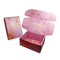 Boîtes d'emballage pour chaussettes en carton ondulé recyclé, écologiques, personnalisées, avec impression couleur intégrale, auto-érectables, roses, et conception gratuite.