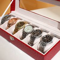 Haute qualité six crocodile PU boîte de montre à clapet verre présentoir montre boîte de rangement spot en gros