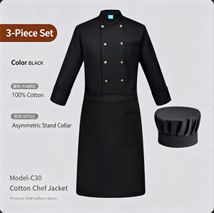 Veste de chef 100% coton tissé pour homme et <span class=keywords><strong>femme</strong></span>, double boutonnage, manches longues, uniforme de chef, vêtements de travail de <span class=keywords><strong>cuisine</strong></span>, hôtel, restaurant, boulanger - Product Image 6
