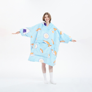 Bán buôn cổ điển màu xanh suhsi thiết kế mềm Fluffy Sherpa quá khổ mặc áo trùm đầu chăn cho trẻ em người lớn - Product Image 1