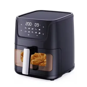 One Touch Digital Temperature Control LCD Display Oil Free Deep Fryer Oven Commercial Square Glass Visible Electric Air Fryers