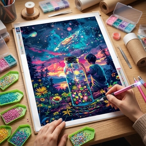 Kit de Peinture Diamant Paysage Ciel Étoilé Bouteille des Vœux, sur Toile Velours, avec Points Complets et Diamants à Paillettes - Product Image 4