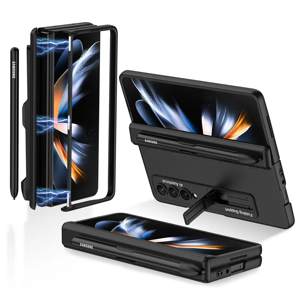 Phone Case With Pen slot for Samsung galaxy Z fold 4 fold 3 5g case with Magnetic Hinge phone cover for Z fold 4 With Bracket