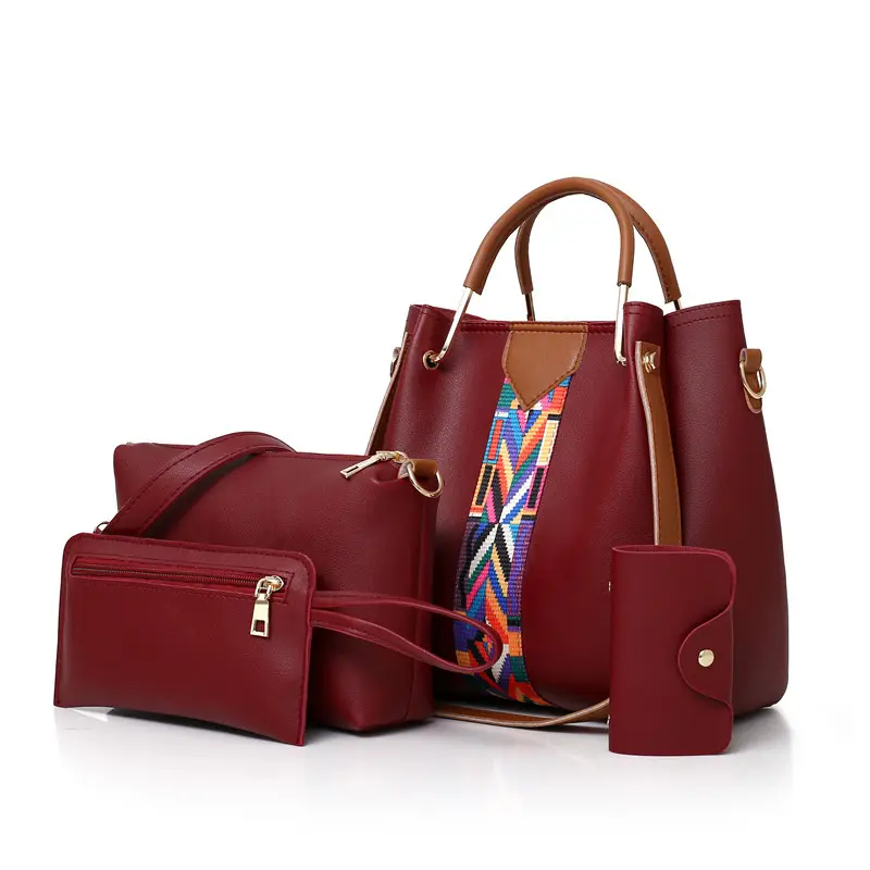 Ledertasche 4 In 1 Handtasche Set Damen Handtasche Sets Geldbörse und Brieftasche Set 2021 Ladies Fashion Office Luxus Taschen für Damen