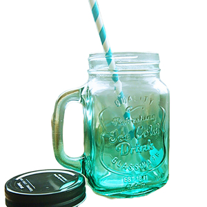 16Oz Glass Mason <span class=keywords><strong>Jar</strong></span> Mug Với Xử Lý Và Rơm Cho Nước Đá Lạnh - Product Image 1