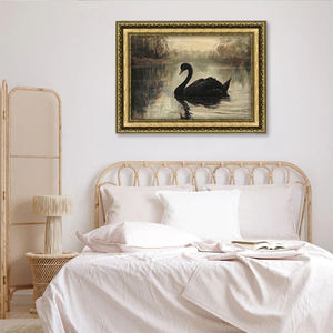 Peinture à l'huile Vintage classique cygne noir sur le <span class=keywords><strong>lac</strong></span> brumeux ferme sombre Art mural téléchargement numérique imprimable Black Swan Wall Art - Product Image 3
