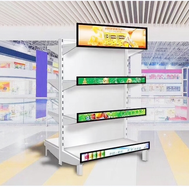 Écran Lcd Totem à barre extensible de 23.1 pouces, bande à haute luminosité, large écran publicitaire de supermarché, fabricant de signalisation numérique