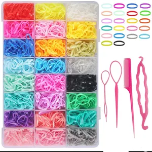 960 Stuks 24-kleurige Wegwerp Rubberen Band Set Diy Snoepkleurige Gevlochten Hoofdband Kit Voor Kinderen Haarbanden