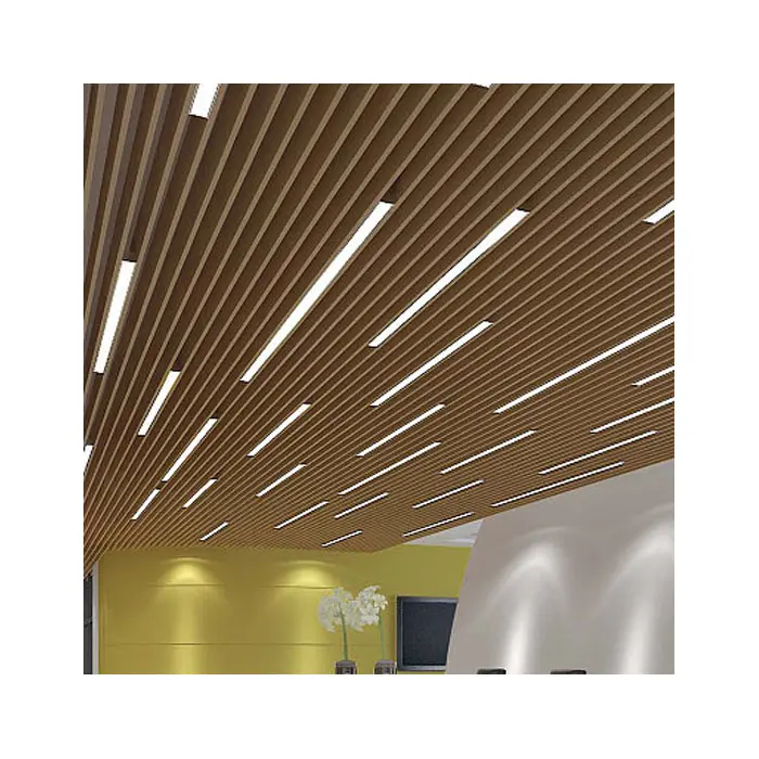 Carreaux de panneau de plafond de haute qualité Décoration Fonctionnement flexible Plafonds en forme de U en bois d'aluminium