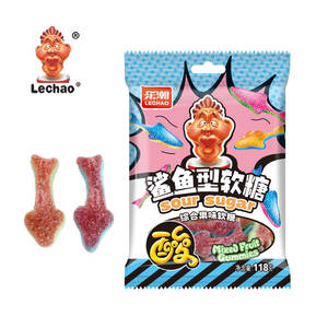 Lechao OEM ballena/delfín/Mini tiburón azul en forma de azúcar personalizado recubierto Halal Sour Candy dulces Gummy Candy Bag embalaje - Product Image 1