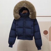 Manteau d'hiver court coupe-vent pour femme avec col en fourrure de renard amovible, rembourré à 90 % de duvet de canard blanc, fermetures éclair