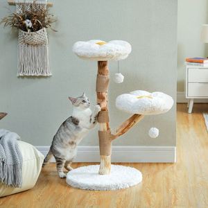 Torre de madera moderna para gatos con 2 perchas, rascador de sisal y rascador, accesorios de lana, juguetes, árbol de gato de Interior para Halloween - Product Image 1