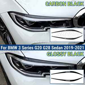 Paupières de phares de voiture pour BMW Série 3 G20 G28 Berline 2019-2021, en ABS noir brillant, aspect fibre de carbone, accessoires en plastique - Product Image 1