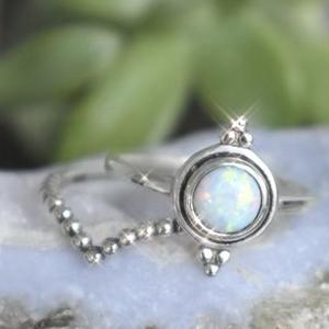 <b>Opal</b> <b>Ring</b> 925 Sterling <b>Silver</b> Geometric Design Everyday Wear Jewelry - Product Image 1