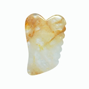 Planche Gua Sha en quartz hématite jaune naturel, à dents irrégulières, pour le massage facial et corporel et la stimulation des points d'acupuncture - Product Image 1