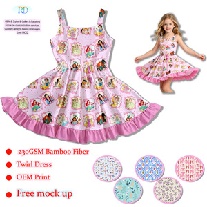 Robe d'été sans manches pour filles en fibre de bambou 230 GSM, motif princesse dessin animé intégral, faible MOQ, couleur personnalisée OEM - Product Image 1