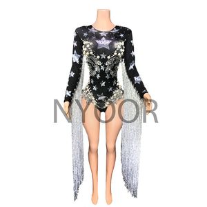 Hot New Europe United States Manga larga Fringe Rhinestones Pearl Shining Gorgeous Stars Thin Party Dance Girl Dress - Product Image 5