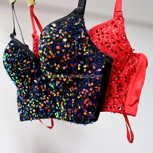 A074 Corset Tendance Halter <span class=keywords><strong>à</strong></span> <span class=keywords><strong>Paillettes</strong></span>, Haut Sexy Perlée Scintillant pour Femme, <span class=keywords><strong>Bustier</strong></span> Dos Nu - Product Image 4