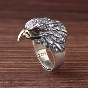 2020 ювелирные изделия ручной работы из стерлингового серебра 925 пробы кольца на палец с головой орла с латунной вставкой для мужчин