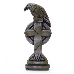 Decoración de escena al aire libre, adorno de patio aterrador, accesorio de Halloween, espuma, Cuervo, Cruz, lápida, inserción en el suelo, casa embrujada - Product Image 1