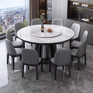 Bàn ăn tròn kiểu dáng hiện đại với mặt bàn đá bền chắc và chân gỗ, điểm nhấn thép mạ vàng cho nội thất nhà ở hiện đại - Product Image 2