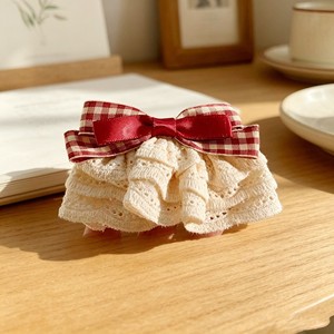 Sweet strawberry jam red plaid <b>bow</b> skirt hair <b>clip</b> for girls, cute lace ruffled ponytail <b>clip</b> - Product Image 4
