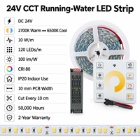 Умная Wi-Fi Bluetooth CCT LED лента с пультом управления 24В 2835 SPI IC 3-в-1 с эффектом бегущей воды, диммируемая, 2700K-6500K, IP20