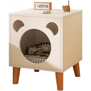 Table de chevet pour animaux de compagnie, maison moderne pour chat, petite table de chevet, table d'appoint de chambre à coucher, maison pour chat en bois d'intérieur - Product Image 1