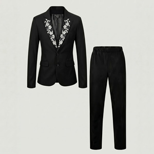 <span class=keywords><strong>Costume</strong></span> formel pour enfants, style gentleman, broderie florale exquise, blazer à revers cranté, pantalon élastique, ensemble 2 pièces pour cérémonie de baptême - Product Image 6