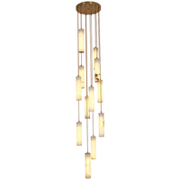 Grand Lustre LED Moderne de Luxe Sur Mesure en Cuivre et Albâtre pour Villa, Hôtel, Duplex, Salon Vide et Escalier