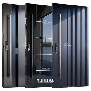 Yohome-puertas personalizadas para exteriores, puerta de entrada de gran tamaño de acero, de lujo, para el hogar