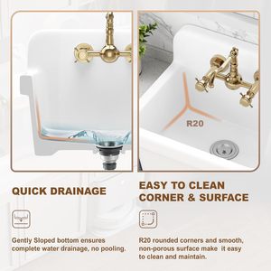 Évier utilitaire à montage <span class=keywords><strong>mural</strong></span> de 21 pouces blanc en argile réfractaire avec accessoires pour salle de bain cuisine <span class=keywords><strong>garage</strong></span> utilisation extérieure - Product Image 2
