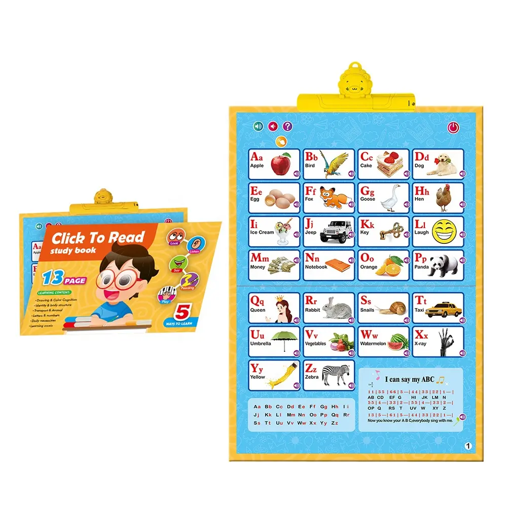 13 in 1 Learning Toy Double Side Drawing Board Smart Interactive English Kid Education Alphabet Talking Poster Audio Wall Chart