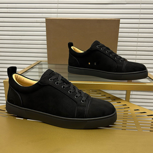 Baskets en cuir noir respirantes en maille antidérapantes pour hommes et femmes, style rétro décontracté, semelle rouge - Product Image 1