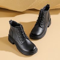 Bottines Martin en cuir pleine fleur pour femme, doublées polaire, talon épais et léger, automne-hiver