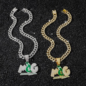 YJ10-7071 Europäisch-Amerikanische Herren-Zinklegierungskette im Hip-Hop-Stil Personalisierte Grüne Englische Schrift 'MONEY STAY GROW' - Product Image 3
