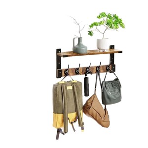 Wooden Wall Mounted Coat Rack With <b>Shelf</b> And <b>Hooks</b> For Home Storage Multifunctional Organizer Kr 1018 - Product Image 5