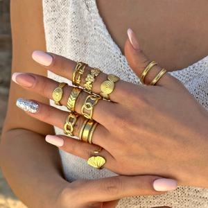 Bagues ajustables en acier inoxydable personnalisées, plaquées or 18 carats, géométriques, étanches, pour femmes, vente en gros - Product Image 1