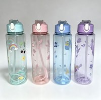 Bouteille d'eau personnalisée avec logo, 800 ml, réutilisable, sans BPA, en plastique, avec paille, bouteilles d'eau pour enfants, dessins animés, pour l'école et le sport
