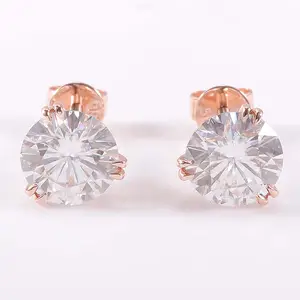 Stylish 10k rose gold stud earrings with 1.5cts moissanite diamond 2pcs