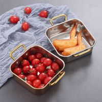 Plateau à collation profond en acier inoxydable avec poignées dorées, plat de service décoratif, durable, facile à nettoyer, pour hôtel, buffet, vaisselle