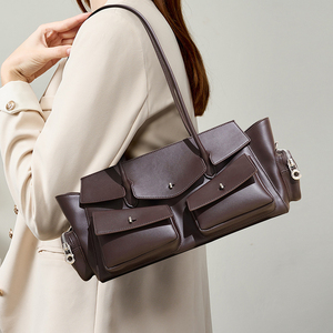 Bolso Retro de Gran Capacidad Estilo Motociclista para Mujer, Bolso de Mano para Debajo del Brazo, Multibolsillos, para Viajes Diarios, de Cuero Genuino - Product Image 2