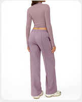 Ensemble de survêtement décontracté pour femme, taille haute, jambe large, manches longues, en nylon et élasthanne, confortable pour la course 8933