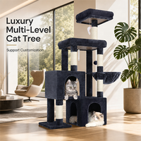 Grand arbre à chat double avec deux niches, meuble griffoir pour chats d'intérieur, pour jouer et griffer